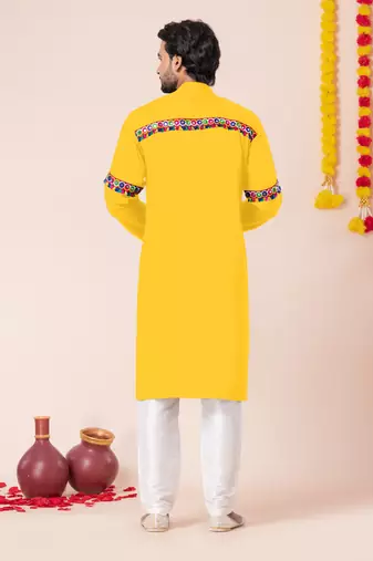 Yellow pure rayon navratri special premium designer kurta pyjama