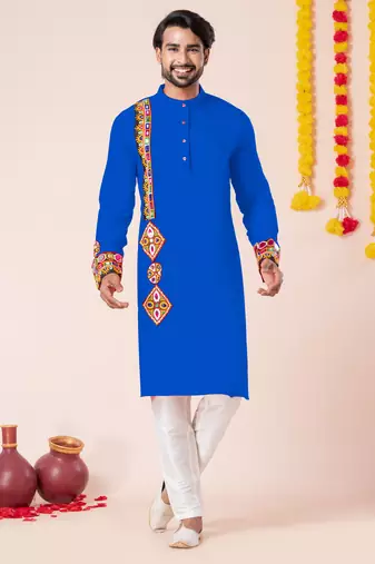 Blue pure rayon navratri special premium designer kurta pyjama