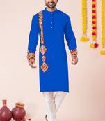 Blue pure rayon navratri special premium designer kurta pyjama