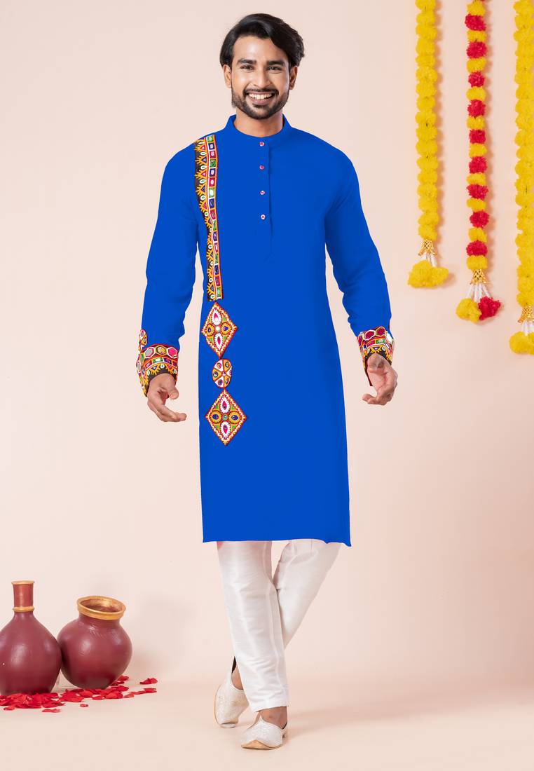 Blue pure rayon navratri special premium designer kurta pyjama