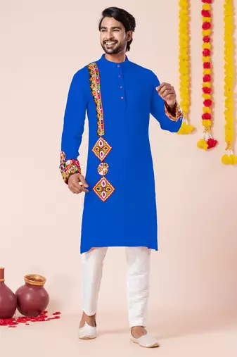 Blue pure rayon navratri special premium designer kurta pyjama