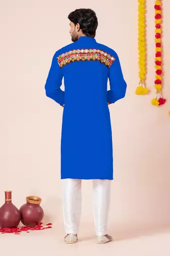 Blue pure rayon navratri special premium designer kurta pyjama