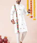 White pure rayon navratri special premium designer kurta pyjama