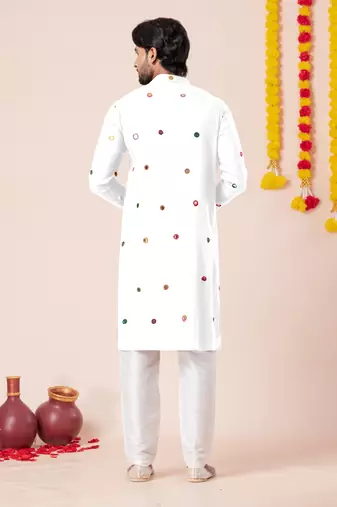 White pure rayon navratri special premium designer kurta pyjama