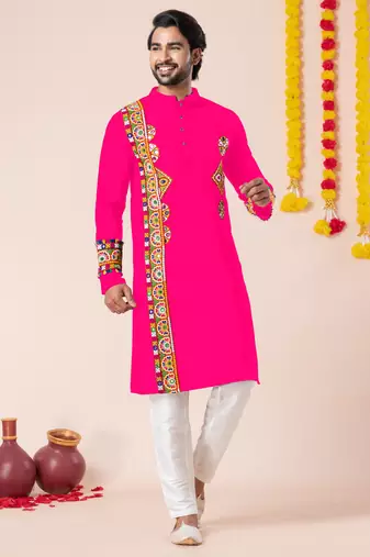 Pink pure rayon navratri special premium designer kurta pyjama