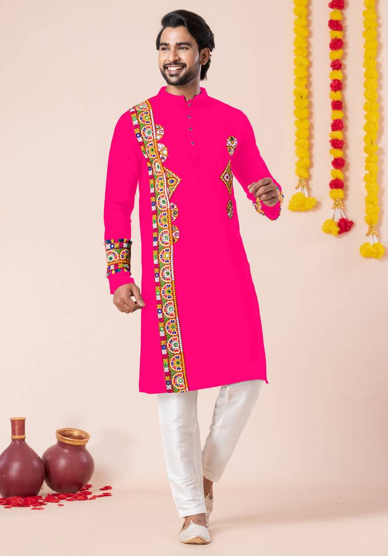Pink pure rayon navratri special premium designer kurta pyjama