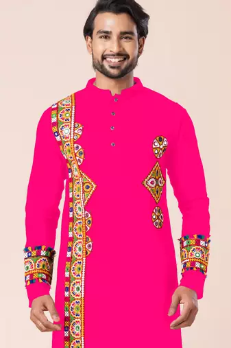 Pink pure rayon navratri special premium designer kurta pyjama