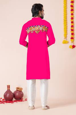 Pink pure rayon navratri special premium designer kurta pyjama 3