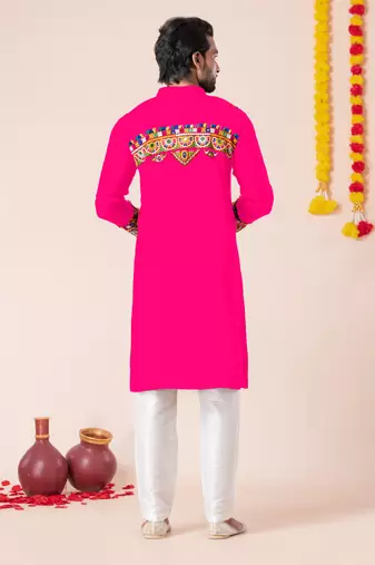 Pink pure rayon navratri special premium designer kurta pyjama