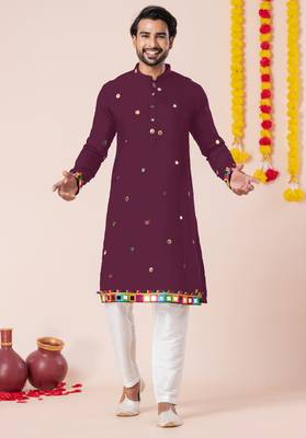 Wine pure rayon navratri special premium designer kurta pyjama 1