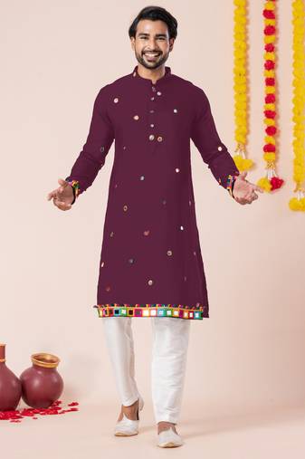 Wine pure rayon navratri special premium designer kurta pyjama