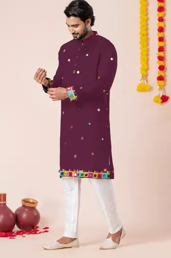 Wine pure rayon navratri special premium designer kurta pyjama