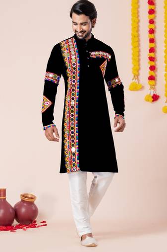 Black pure rayon navratri special premium designer kurta pyjama