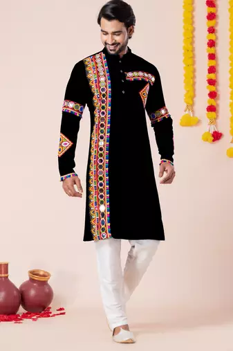 Black pure rayon navratri special premium designer kurta pyjama