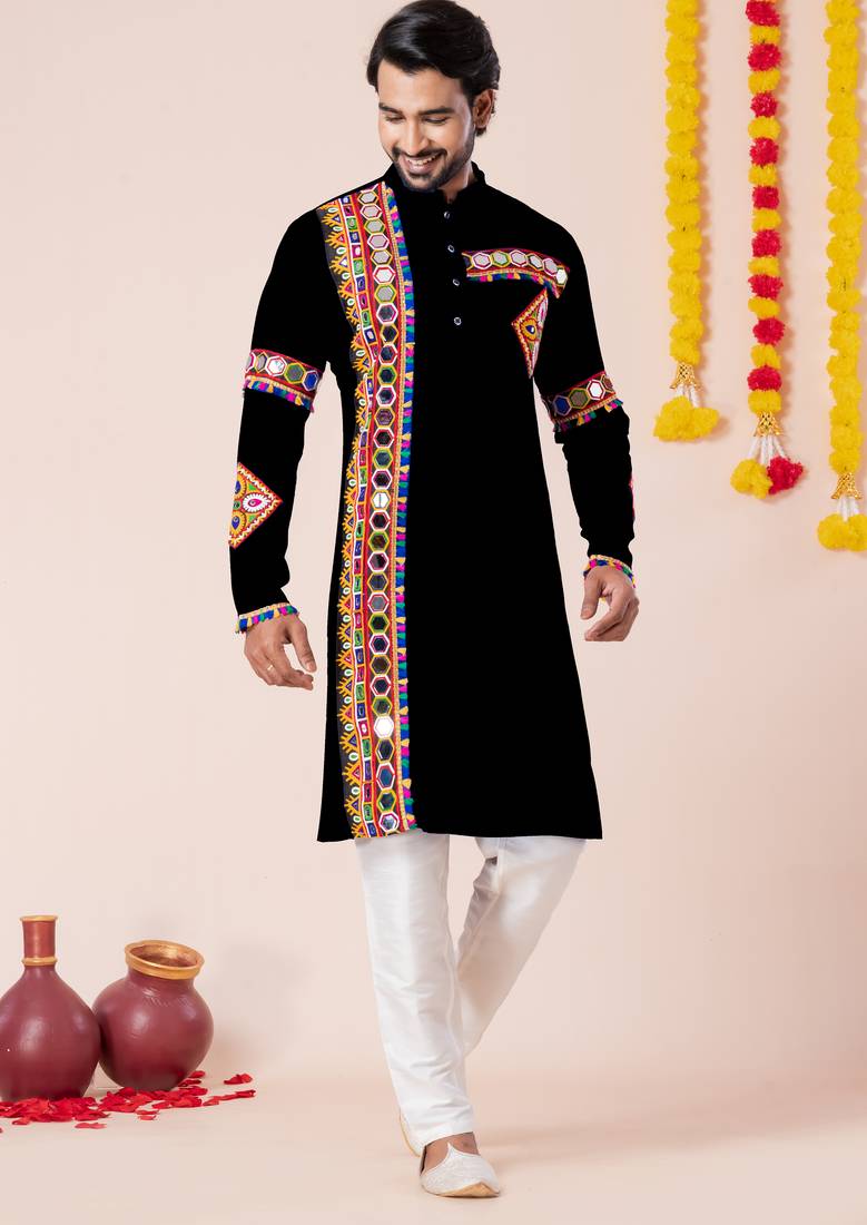 Black pure rayon navratri special premium designer kurta pyjama
