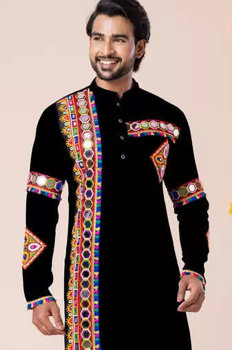 Black pure rayon navratri special premium designer kurta pyjama