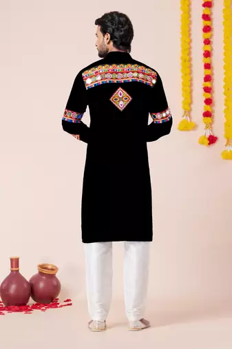 Black pure rayon navratri special premium designer kurta pyjama