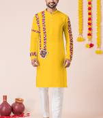 Yellow pure rayon navratri special premium designer kurta pyjama