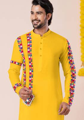 Yellow pure rayon navratri special premium designer kurta pyjama 2