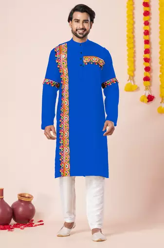 Blue pure rayon navratri special premium designer kurta pyjama