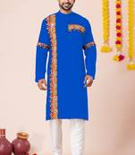 Blue pure rayon navratri special premium designer kurta pyjama