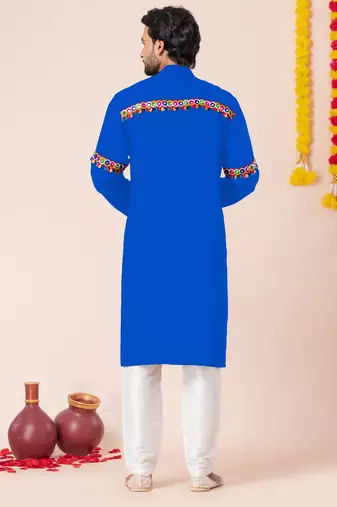 Blue pure rayon navratri special premium designer kurta pyjama