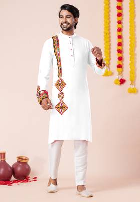 White pure rayon navratri special premium designer kurta pyjama 1