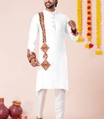 White pure rayon navratri special premium designer kurta pyjama