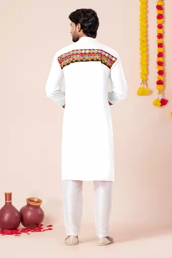 White pure rayon navratri special premium designer kurta pyjama