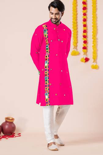 Pink pure rayon navratri special premium designer kurta pyjama