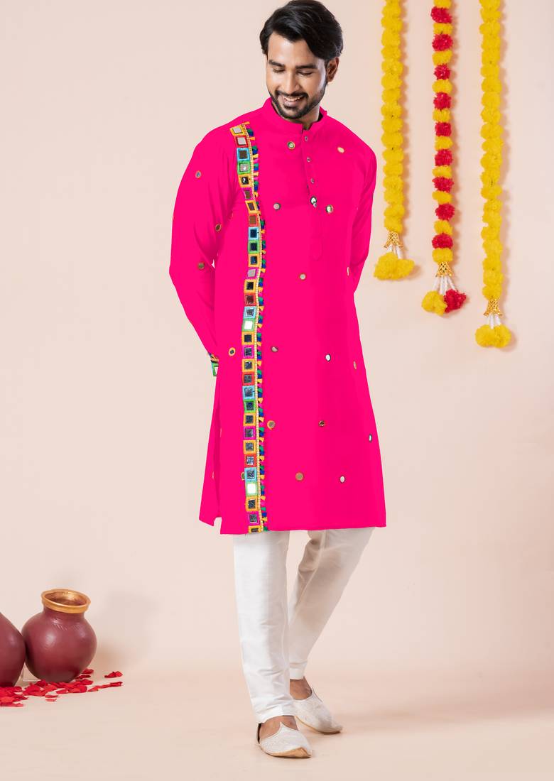 Pink pure rayon navratri special premium designer kurta pyjama