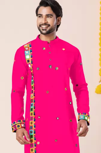 Pink pure rayon navratri special premium designer kurta pyjama