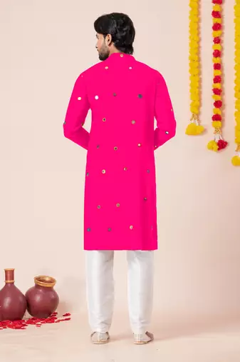 Pink pure rayon navratri special premium designer kurta pyjama