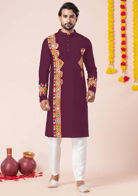 Wine pure rayon navratri special premium designer kurta pyjama 1