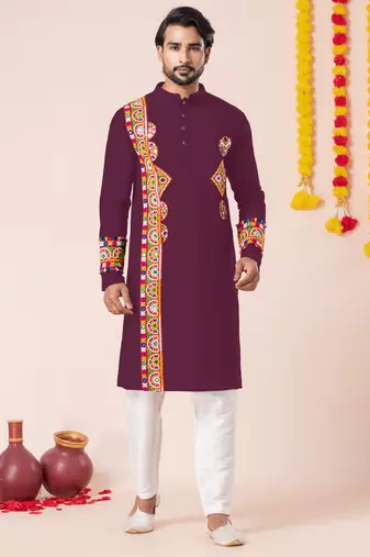 Wine pure rayon navratri special premium designer kurta pyjama