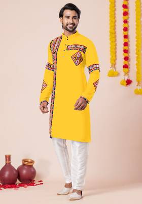 Yellow pure rayon navratri special premium designer kurta pyjama 2