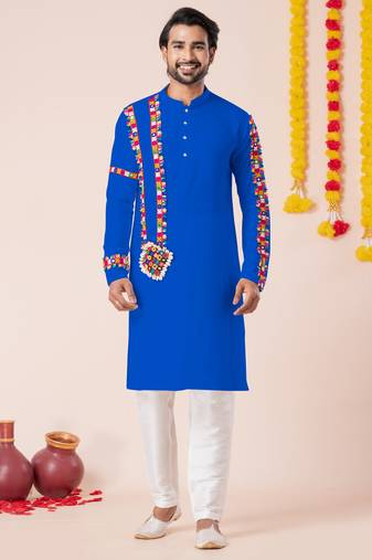 Blue pure rayon navratri special premium designer kurta pyjama