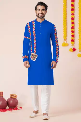 Blue pure rayon navratri special premium designer kurta pyjama