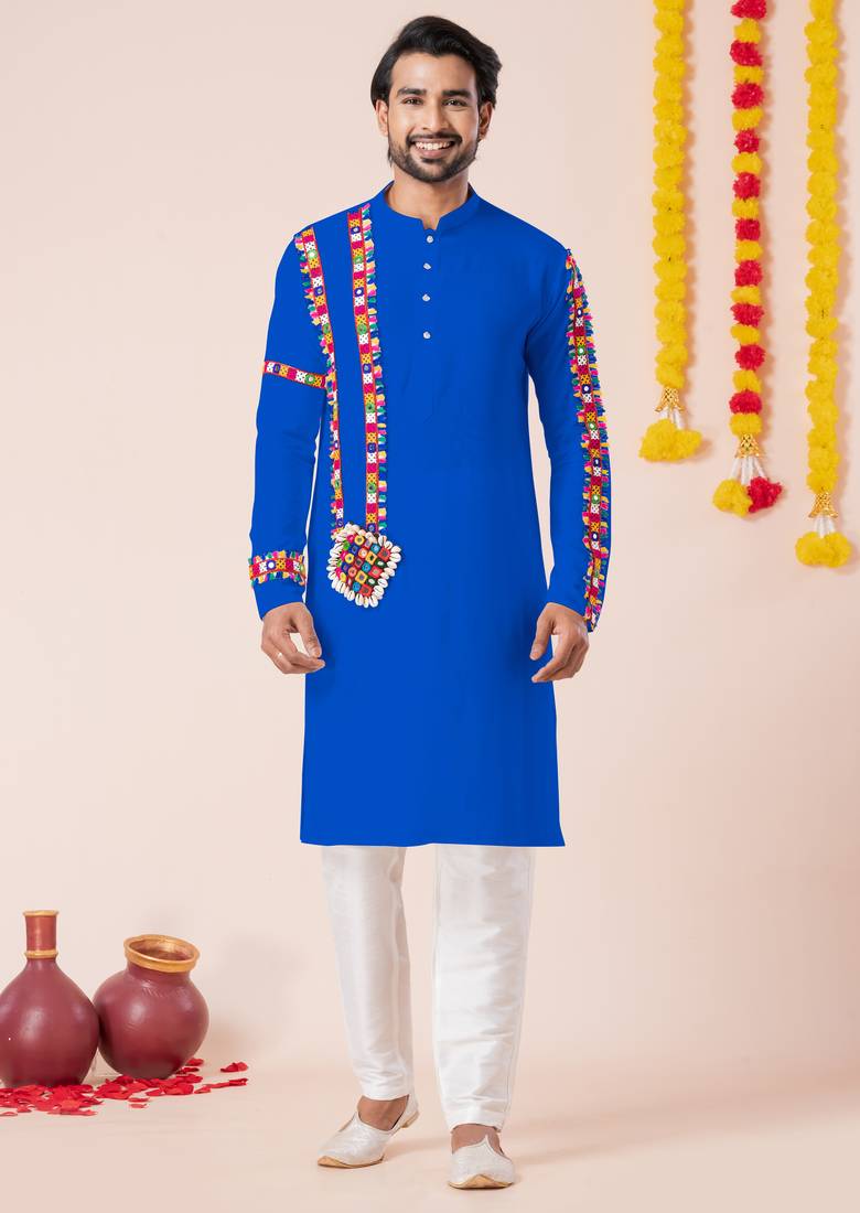 Blue pure rayon navratri special premium designer kurta pyjama