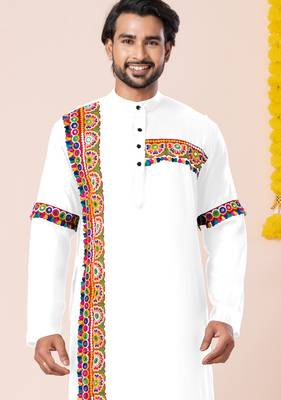 White pure rayon navratri special premium designer kurta pyjama 2