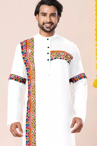 White pure rayon navratri special premium designer kurta pyjama
