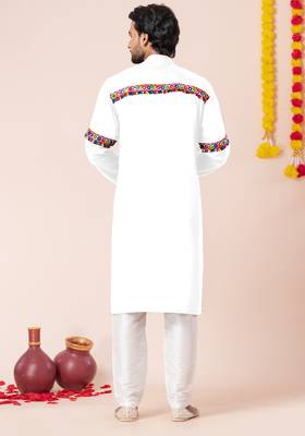 White pure rayon navratri special premium designer kurta pyjama 3