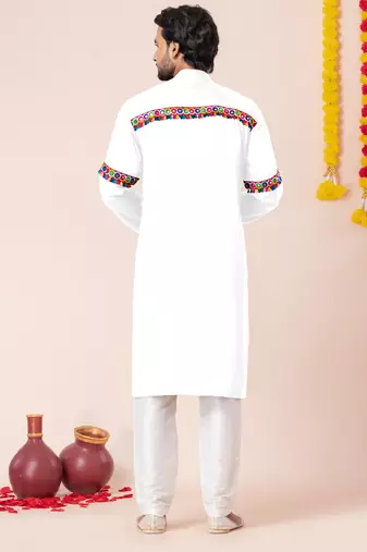 White pure rayon navratri special premium designer kurta pyjama