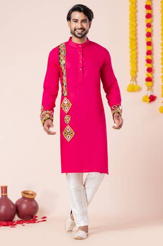 Pink pure rayon navratri special premium designer kurta pyjama