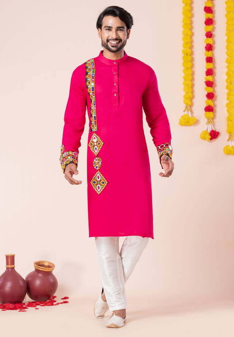 Pink pure rayon navratri special premium designer kurta pyjama
