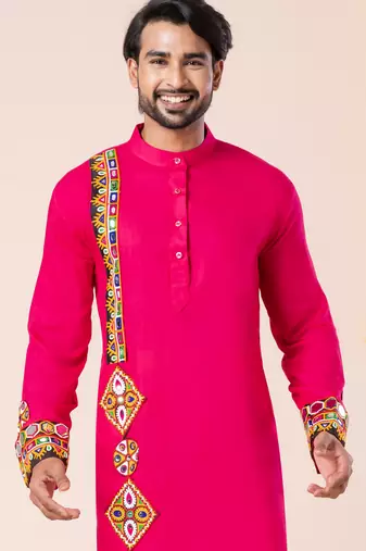 Pink pure rayon navratri special premium designer kurta pyjama
