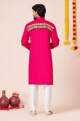 Pink pure rayon navratri special premium designer kurta pyjama 3