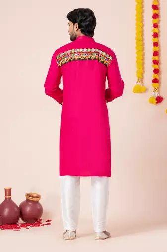 Pink pure rayon navratri special premium designer kurta pyjama