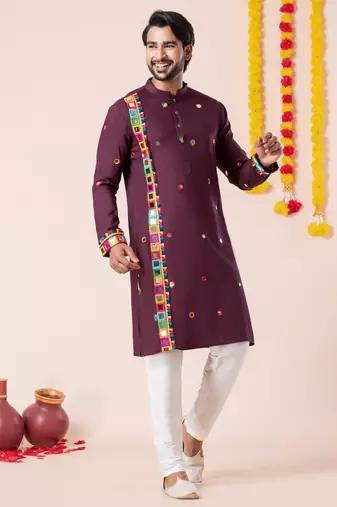 Wine pure rayon navratri special premium designer kurta pyjama