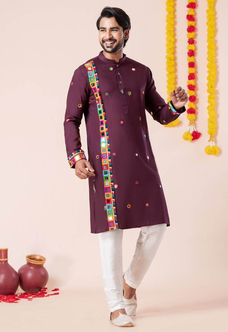 Wine pure rayon navratri special premium designer kurta pyjama